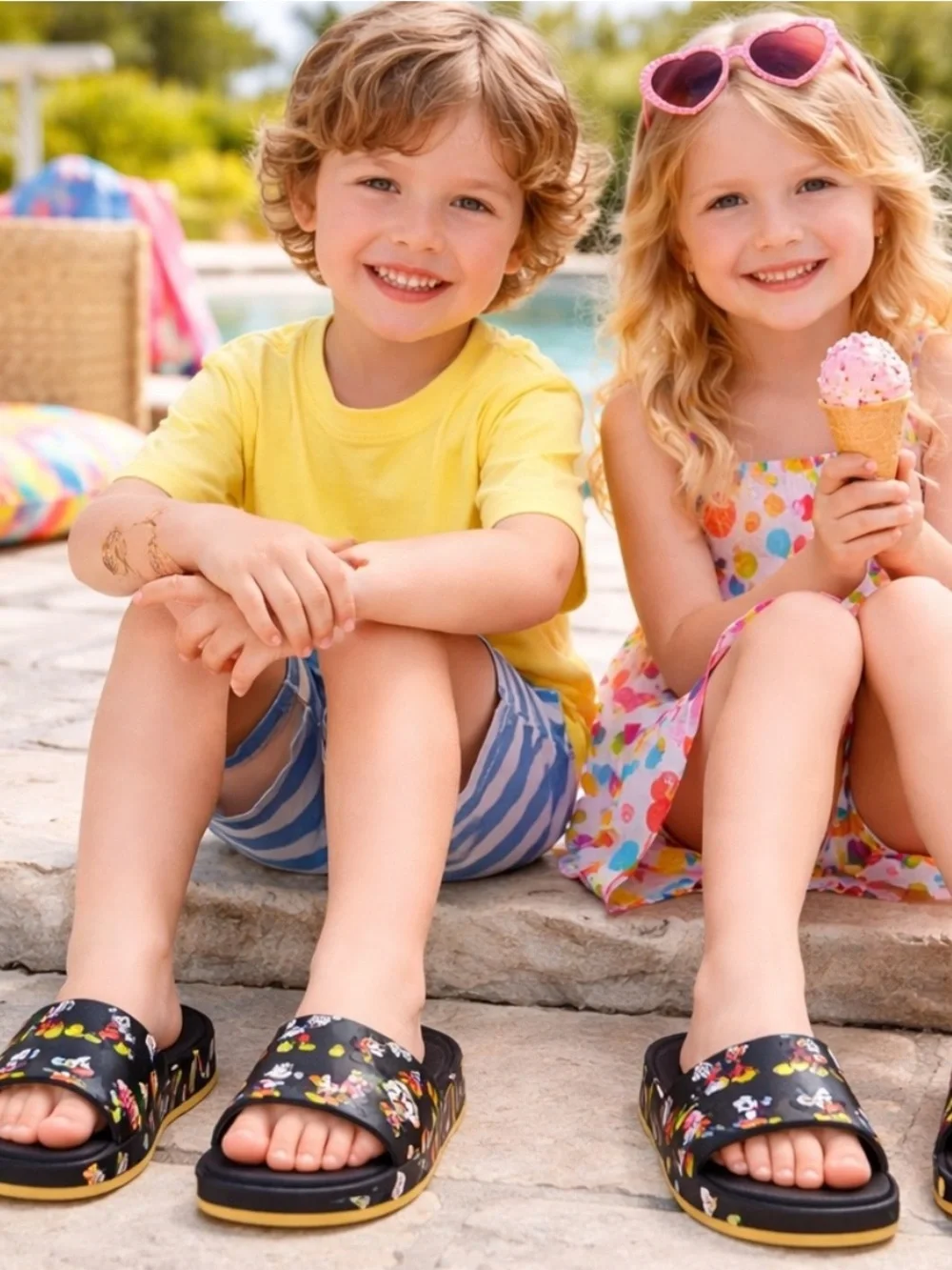 Mini Melissa Kids Black Mickey Mouse Disney Slides sandals size us 3-4